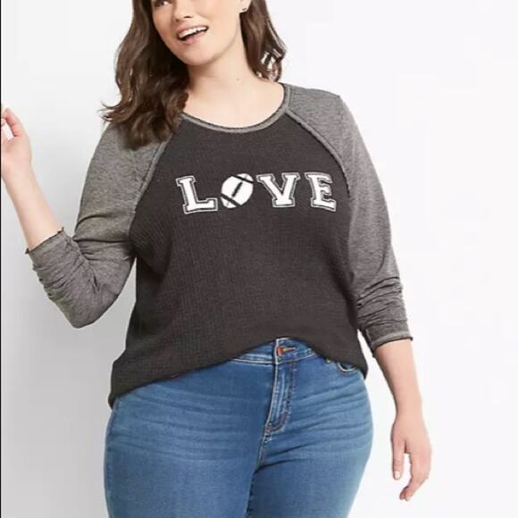 Lane Bryant Love Football Mixed Fabric Graphic Tee - Picture 1 of 7
